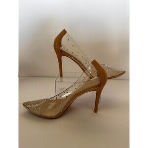 Cushionaire Clear PVC Pointed Toe Heels Nude Pumps Women's 9